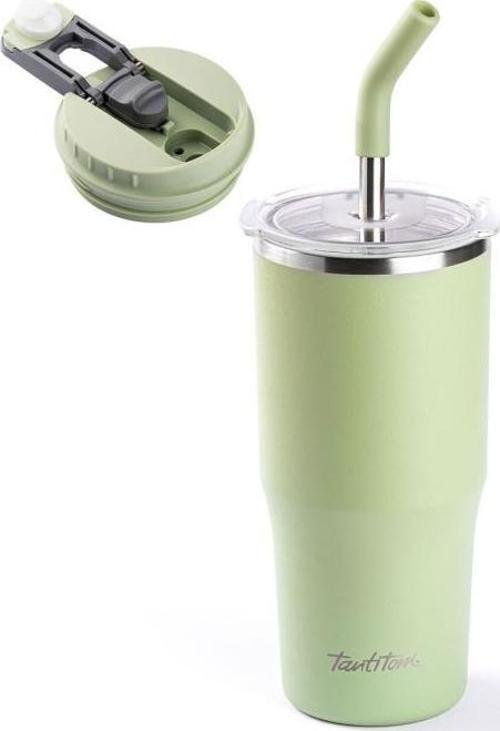 YEŞİL 2 FONKSİYONLU ÇİFT KATMANLI PİPETLİ TERMOS BARDAK 700ML