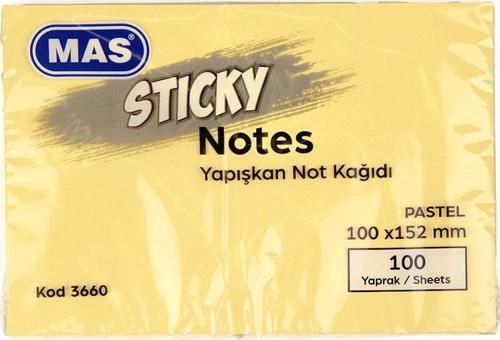 Mas Yapışkanlı Not Kağıdı Pastel Sarı 3660