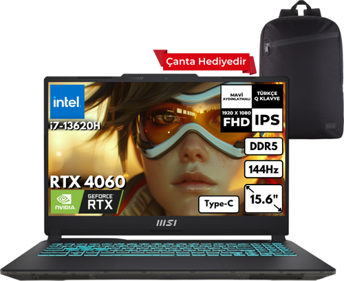 CYBORG 15 i7-13620H 16-GBDDR5 4 TBSSD RTX4060 (8GB-45W) 15.6" 144Hz FHD Windows 10 Pro + HMF Sırt Çantası A13VF-893XTRHMF45