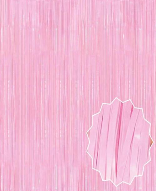 Soft Pembe Püsküllü Kapı Perdesi - Parti, Baby Shower, Cinsiyet Partisi 1x2 m