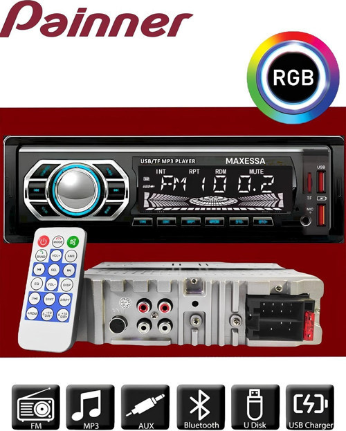 Maxessa 2024 Özel Seri 2Xusb Rgb Panel Oto Teyp Bluetooth Sd Aux 7Renkli Amfi Çıkışlı Araba Teybi