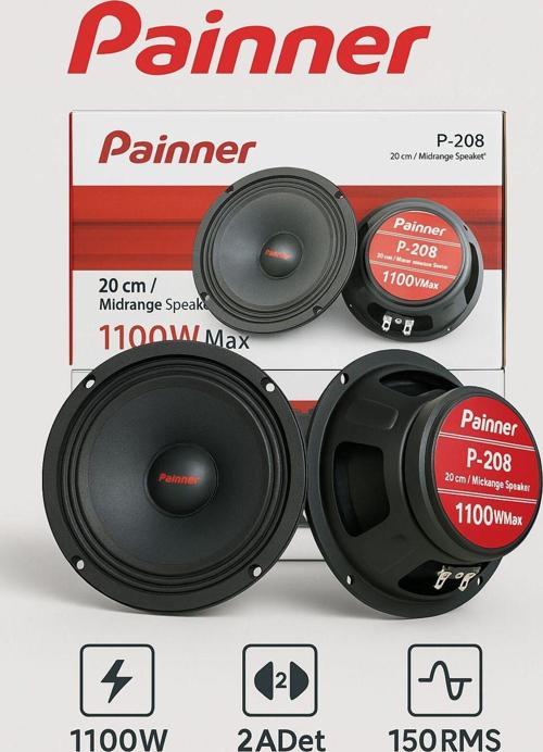 P-208 1100 Watt 150 Rms 20 Cm Midrange Oto Hoparlör 2 Adet Amfi Uyumlu