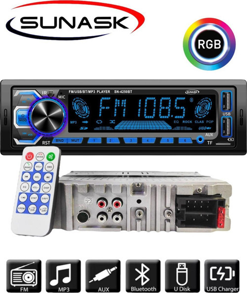 Sunaks Sunask Sn-4250Bt Oto Teyp Çift Usb Bluetooth Aux Sd Kart Amfi Çıkışlı Kumandalı