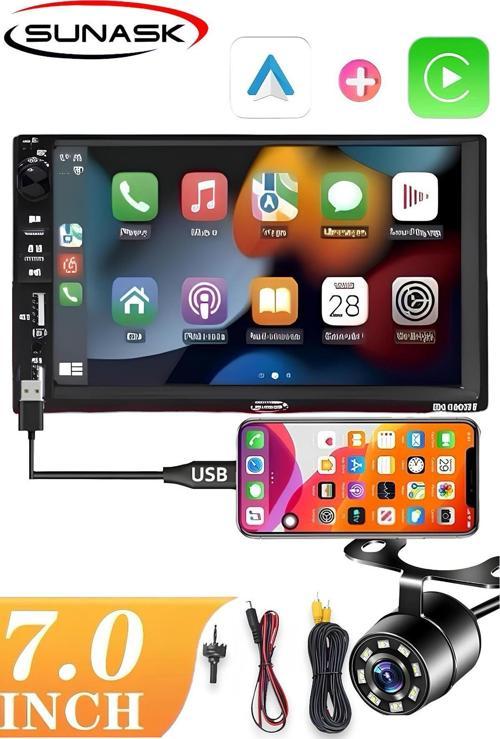 Sn-9900Bt Carplay Li Ekranlı Oto Teyp 7 Inç Double Teyp Park Kamerası Bluetooth Mp5 Mp3 Çift Usb