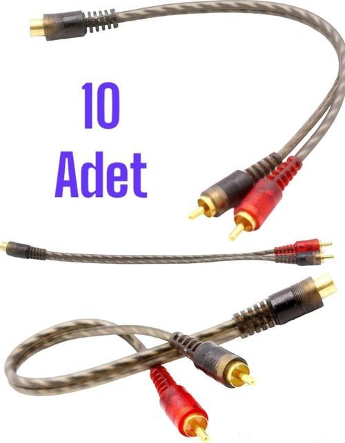 10 Adet Oto Amfi Y Kablo 1 Dişi 2 Erkek Rca Y Kablo Sarı Uçlu Silikonlu 1. Sınıf Kalite