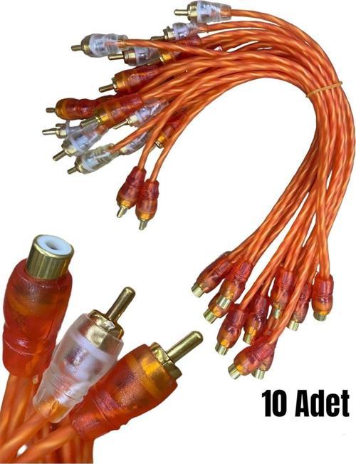 10 Adet Oto Amfi Y Kablo 1 Dişi 2 Erkek Rca Y Kablo Sarı Uclu Silikonlu