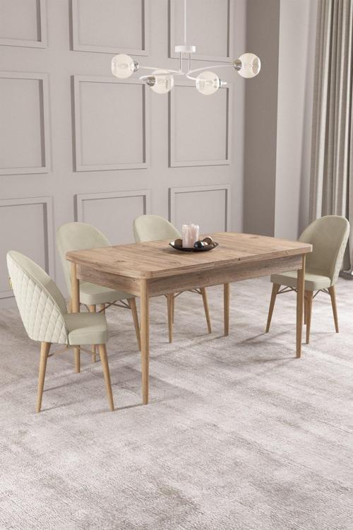 Calvin Atlantik 80x132 Açılabilir Mdf Masa Yemek Odası Takımı, Mutfak Takımı 4 Adet Sandalye