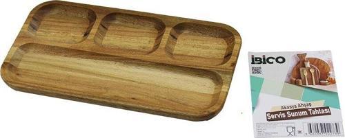 AKASYA DİKDÖRTGEN  4 BÖLMELİ=3+1  AHŞAP SERVİS SUNUM TEPSİ - TAHTASI  25 X 14 X 1.4CM (2818)