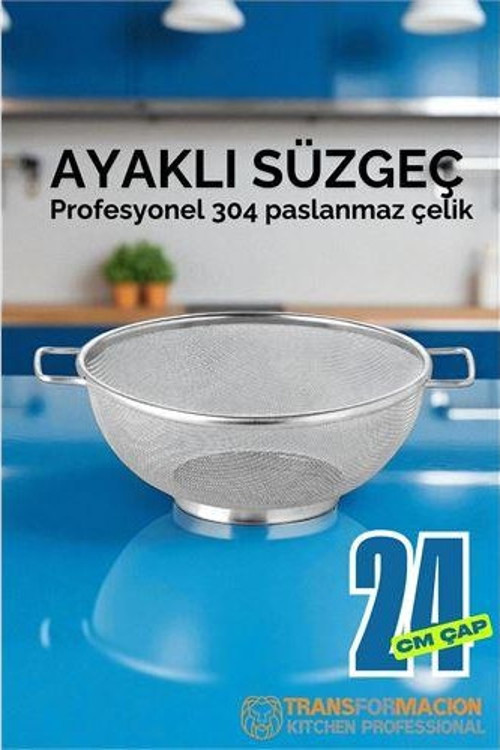 24 cm Süzgeç - Makarna Süzgeci Pirinç Meyve Süzgeci 304 Paslanmaz Çelik