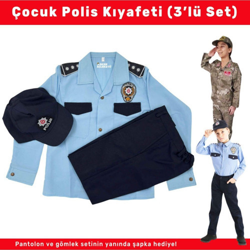 Polis Çocuk Kıyafeti – 3’Lü Pantolon Gömlek Şapka Seti