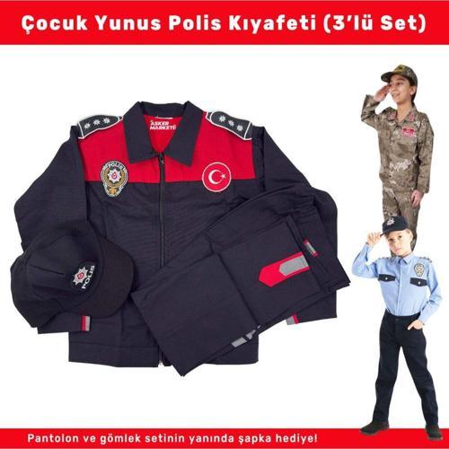 Yunus Polisi Çocuk Kıyafeti – 3’Lü Pantolon Gömlek Şapka Seti