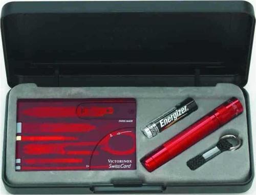 Swiss Card + Maglite Fener Seti, Kırmızı