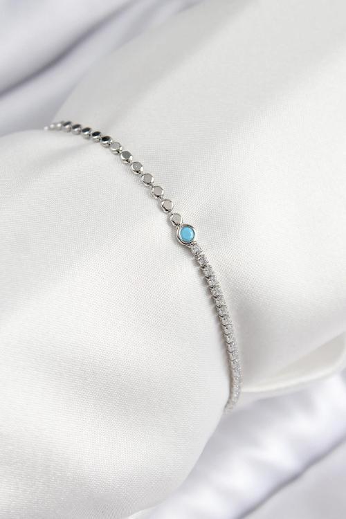 Pirinç Zirkon Taşlı Boncuk Model Ezme Zincir Gümüş Renk Kadın Bileklik