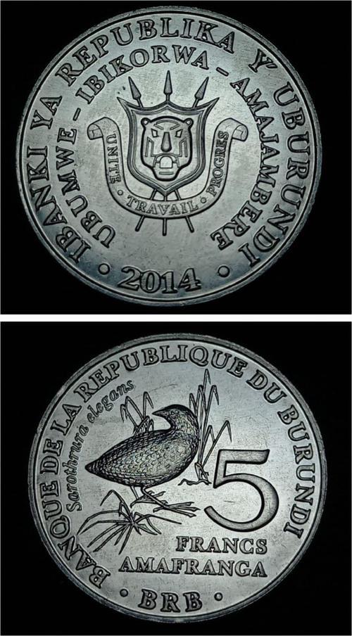 Escoines Burundi 39963688ab16dcc51e Burundi 5 Franks 2014 Benekli Tüylü Kuyruk ÇİL Alüminyum Para