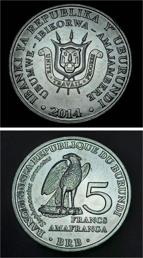 Escoines 39963688ab2edbc0e7 Burundi 5 Franks 2014 Afrika Taçlı Kartal ÇİL Alüminyum Para