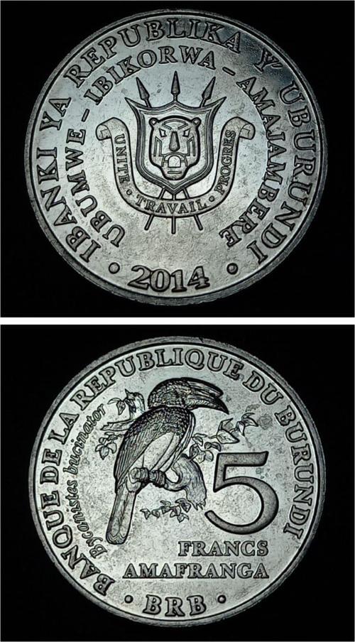 Escoines 39963688ab47077d9f Burundi 5 Franks 2014 Trompet Boynoz Kuşu ÇİL Alüminyum Para