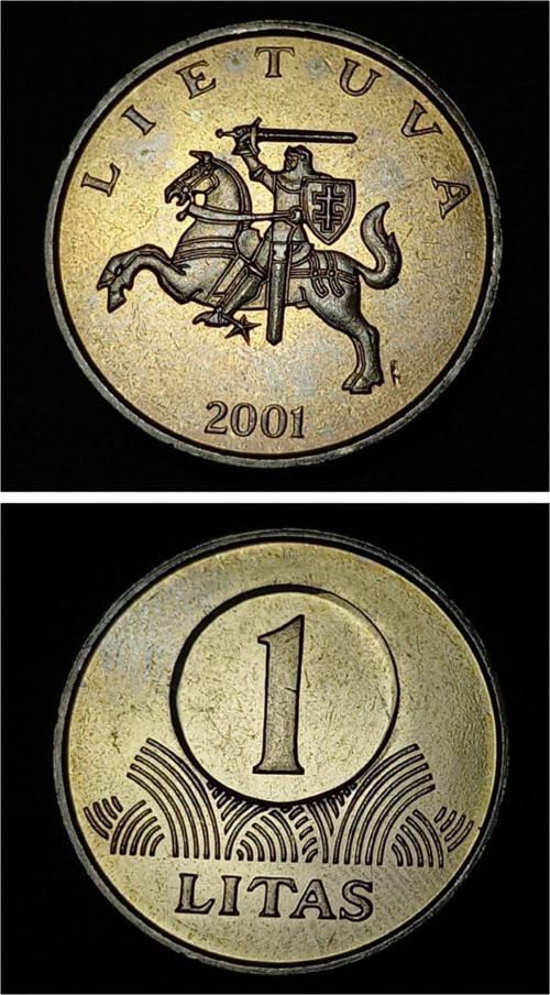 Escoines 39963688bb1b0088fe 2001 Litvanya 1 Lita ÇİL Para Setten çıkma proff Bakır-nikel