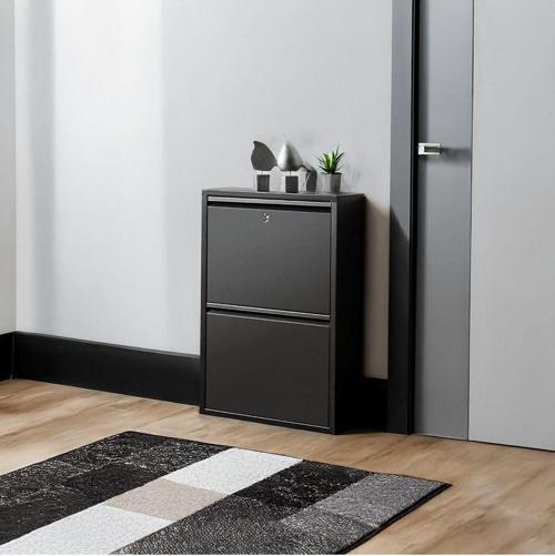 2'Li Metal Ayakkabılık Siyah Kilitli