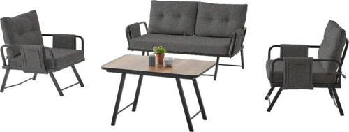 Katlanır Metal Bahçe Balkon Takımı 2 + 1 + 1 + Ahşap Masa Antrasit