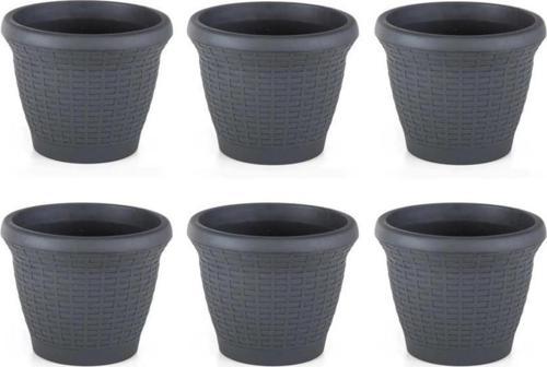 SO-HS05 Plastik Hasır Desenli Saksı 25 lt Antrasit 6 Adet