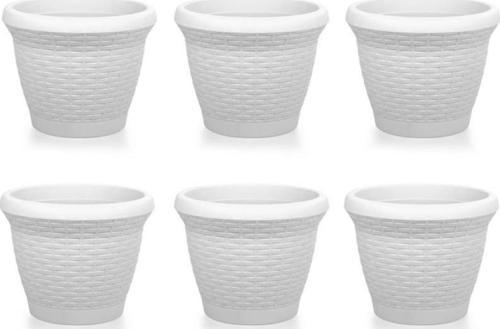 SO-HS04 Plastik Hasır Desenli Saksı 15 lt Kirli Beyaz 6 Adet