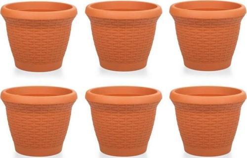 SO-HS02 Plastik Hasır Desenli Saksı 6 lt Kiremit 6 Adet