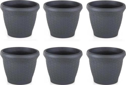SO-HS03 Plastik Hasır Desenli Saksı 10 lt Antrasit 6 Adet