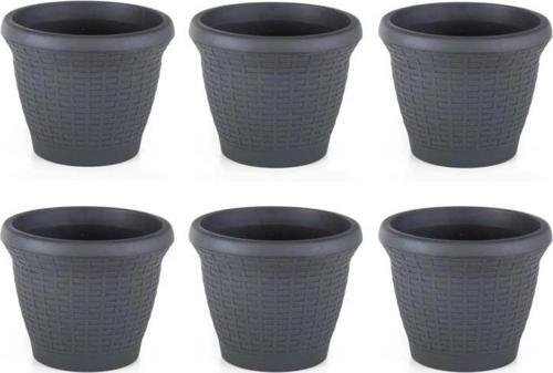 SO-HS02 Plastik Hasır Desenli Saksı 6 lt Antrasit 6 Adet