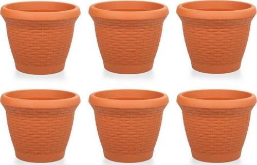 SO-HS05 Plastik Hasır Desenli Saksı 25 lt Kiremit 6 Adet