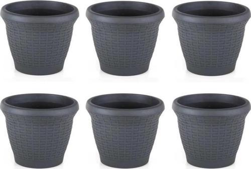SO-HS04 Plastik Hasır Desenli Saksı 15 lt Antrasit 6 Adet