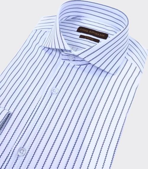Erkek İtalyan Yaka Slim Fit Pamuklu Çizgili Gömlek-KAW4018S