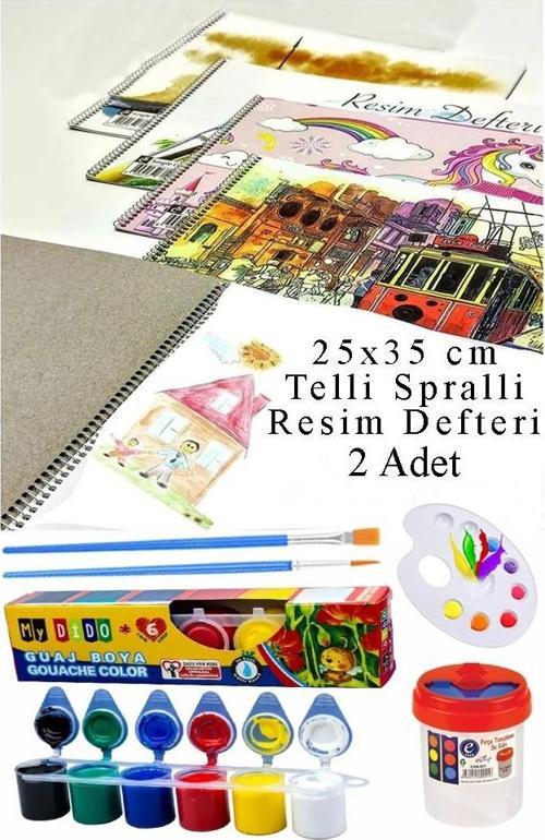 6 Renk Guaj Boya Mydido 25x35 cm Telli Spralli Resim Defteri Palet Resim Fırçası 15 Yaprak Guajboya Resim Defteri