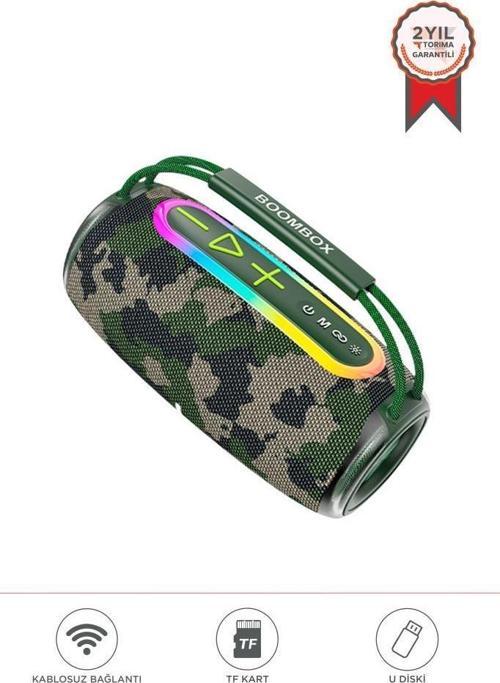 BOOMBOX680 Yeşil Kamuflaj IPX6 Kablosuz 30W Bluetooth Hoparlör Speaker