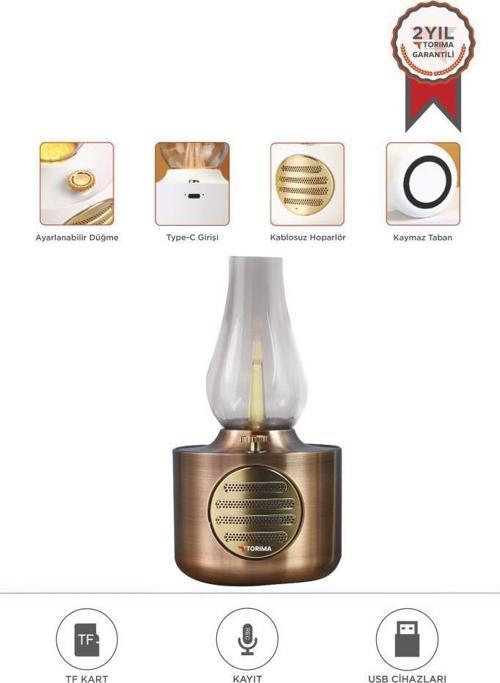 D53 Bakır Vintage Gaz Lambası Taşınabilir Bluetooth Speaker Ayarlanabilir Işıklı USB Şarjlı