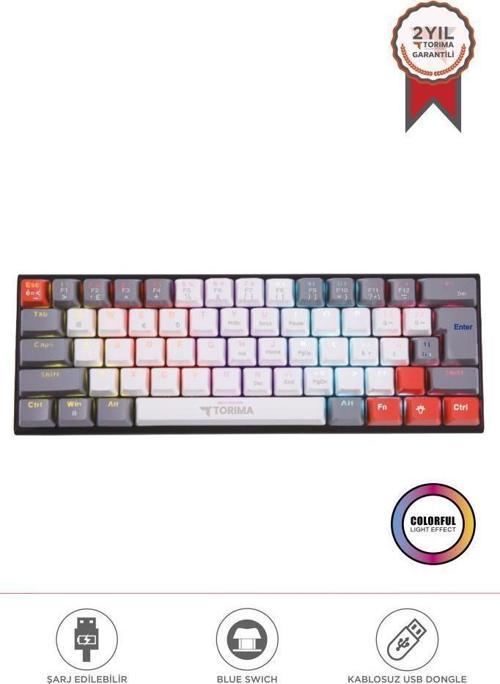 TK-11 Beyaz Mekanik Kablosuz Blue Switch Rgb Işıklı Gaming Sarjlı Q Klavye