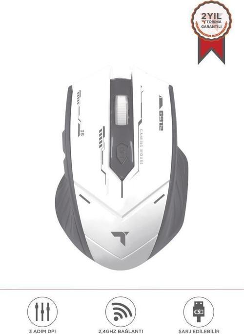 TM-20 Beyaz-Gri Çift Modlu Kablosuz Oyuncu Mouse Fare