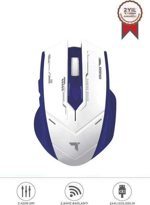 TM-20 Beyaz-Mavi Çift Modlu Kablosuz Oyuncu Mouse Fare