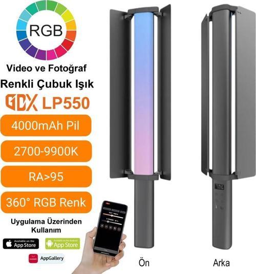 LP550 RGB Led Şarj Edilebilir Fotoğrafçılık ve Video için Renkli Işık Çubuğu