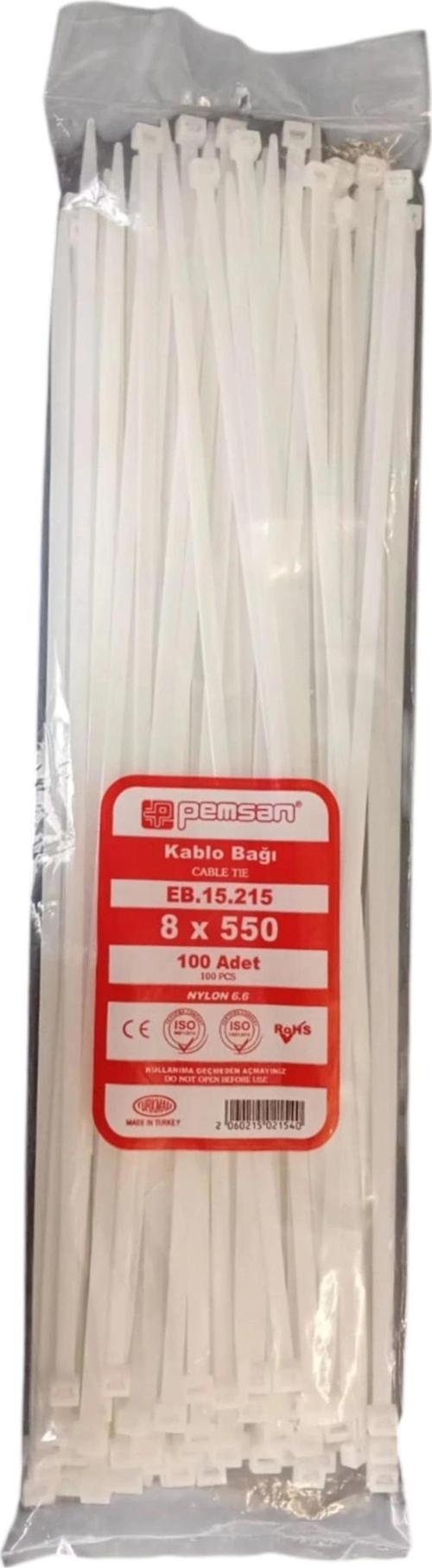 Klips Kablo Bağı 8x550 BEYAZ (100lü Paket) Kablo Cırdı