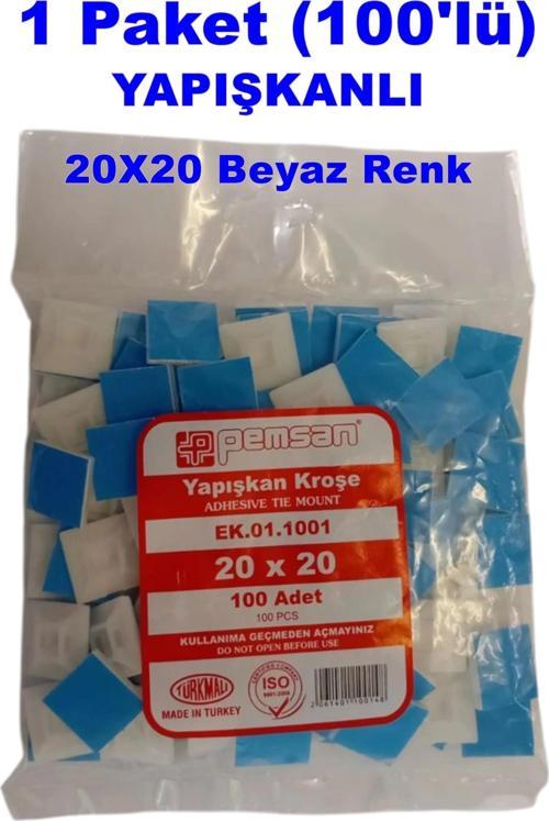 Yapışkan Kare Kroşe 20x20 BEYAZ (100lü Paket)