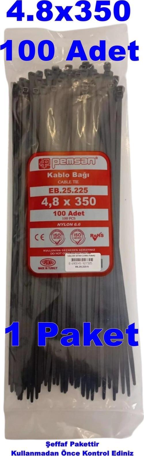 Klips Kablo Bağı 4.8x350 SİYAH (100lü Paket) Kablo Cırdı