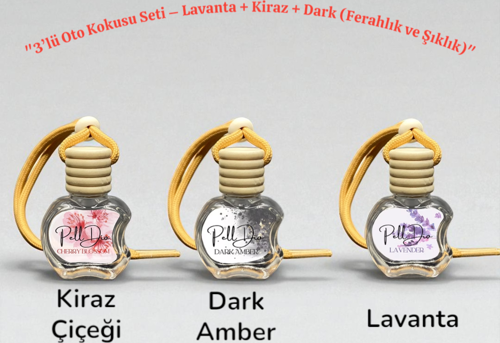 Üçlü Araç Kokusu Seti – Kiraz Çiçeği Dark Amber & Lavanta TG-PD-OTO1