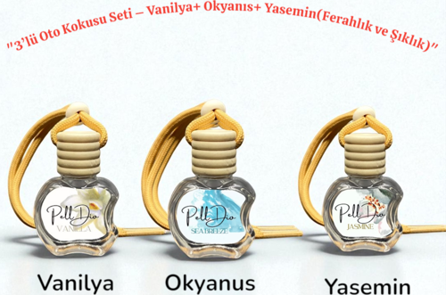Üçlü Araç Kokusu Seti – Kiraz Çiçeği Vanilya Okyanus Yasemin TG-PD-OTO2
