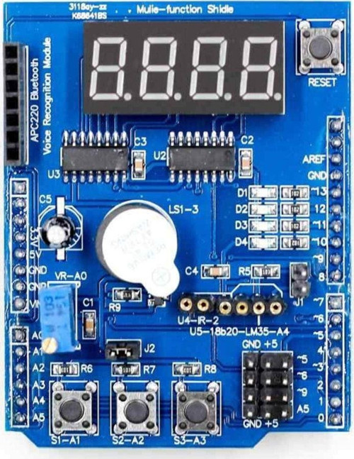 Multi Çok Fonksiyonlu Shield 7 Segment Buzer Button Pot Servo Analog Ds18b20 Lm35