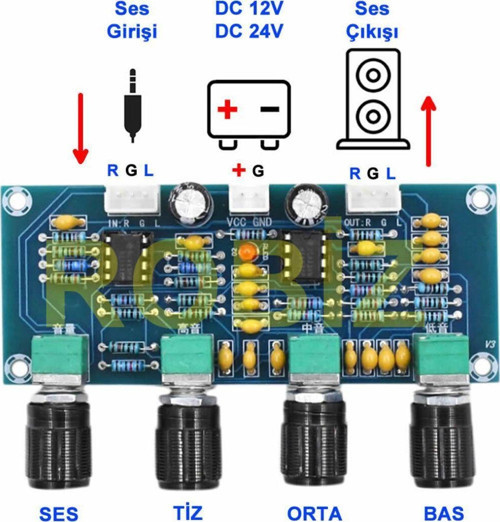 Ne5532 Ton Kontrol Kartı Ses Tiz Orta Bas Ayar Dc 12 24v Gitar Enstrüman Ses Sinyal Teyp Cd Çalar