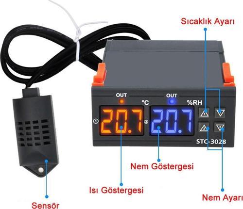 -3028 Isı Ve Nem Termostatı Çift Ekran 220v Isıtıcı Soğutucu Kuluçka Akvaryum Buzdolabı Fırın