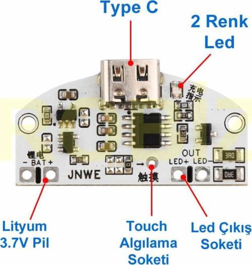 Type C Usb Besleme Dokunmatik Led Dimmer Modül 3.7V Lion Lityum Pil Şarj 3W Parlaklık Kontrol Anaht