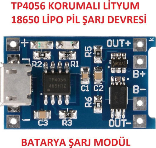 Korumalı Lityum Pil Şarj Devresi Modülü Tp4056 1a 18650 Battery Charger + Protection Microusb