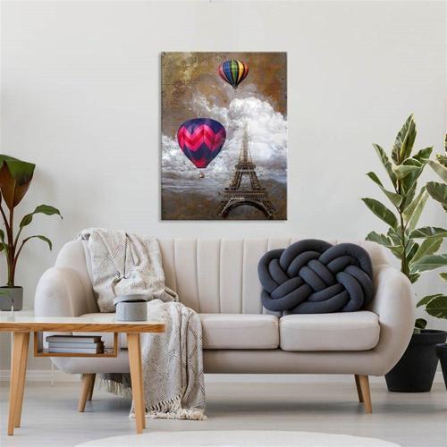 Eyfel'de Uçan Balonlar - Yağlı Boya Dokulu Tablo 50X70 Gold Çerçeveli
