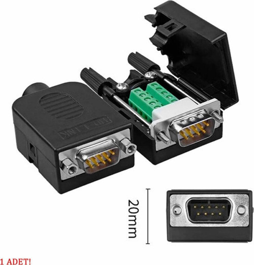 Kutulu DB9 Erkek Konnektör 9 Pin D-Sub Seri Port Terminal Adaptör RS232 RS485